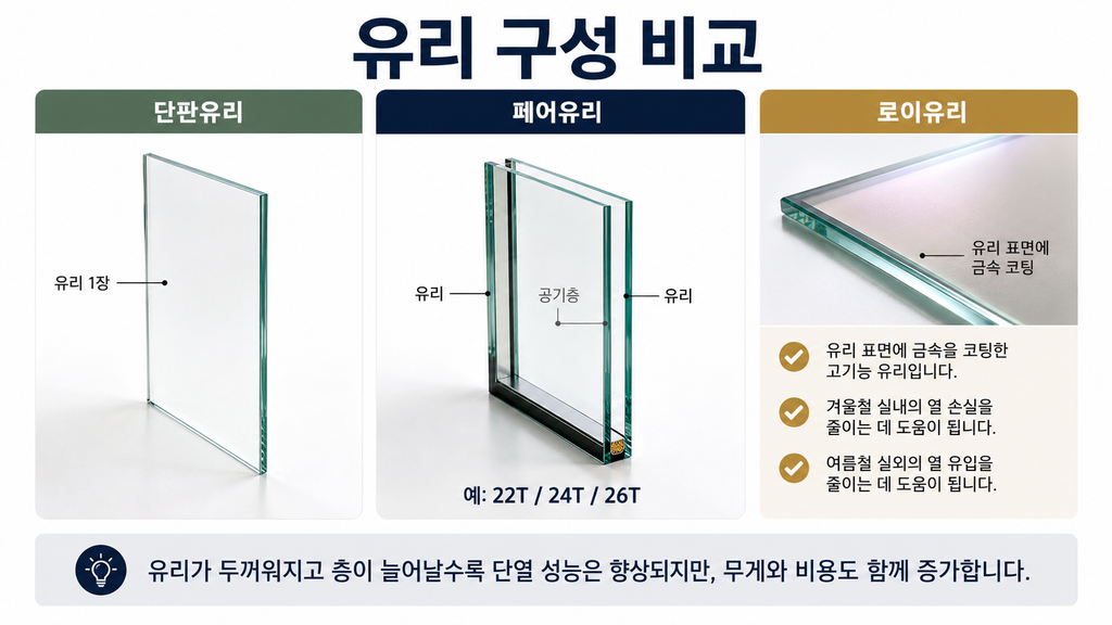 유리 구성 비교 샷시 비교