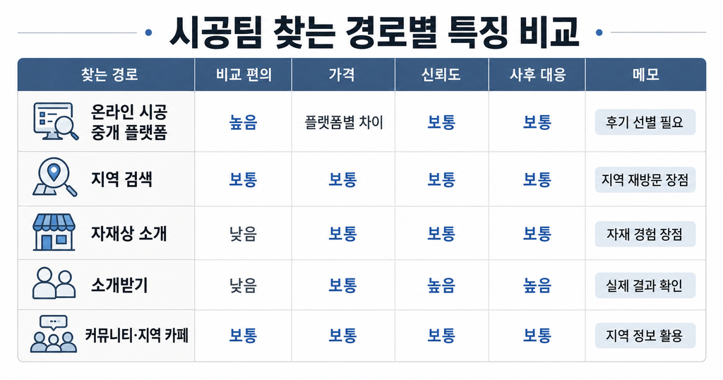 반셀프 인테리어 시공팀 찾는 경로별 특징비교