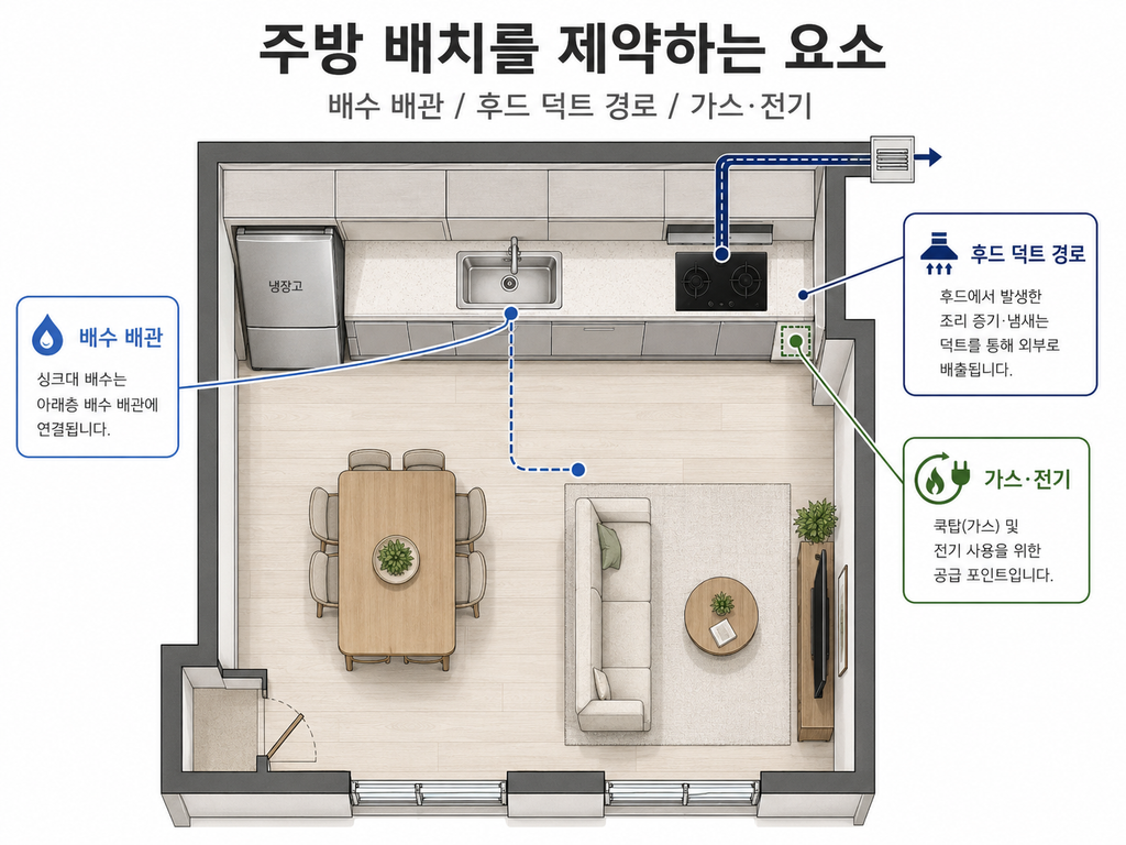 주방 배치를 제약하는 요소
