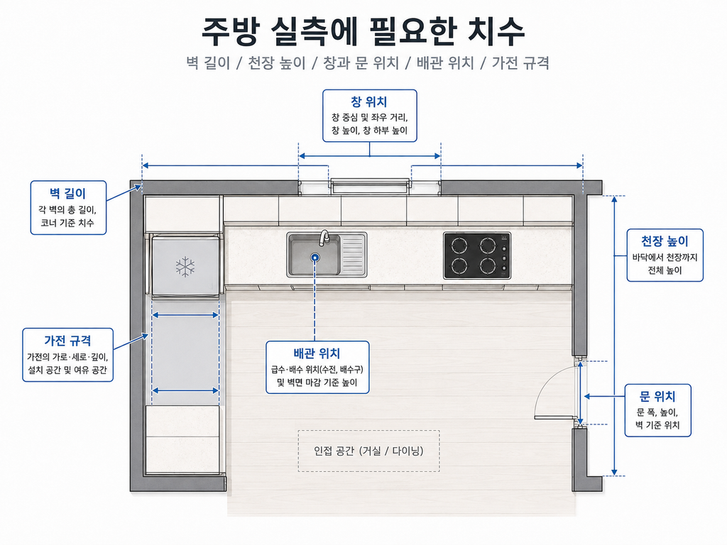 주방 실측에 필요한 치수