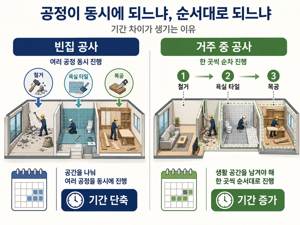 인테리어 이사 전 공정이 동시에 되느냐,순서대로되느냐