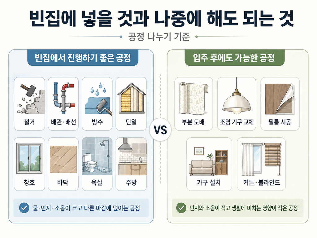 빈집에 넣을 것과 나중에 해도 되는 것